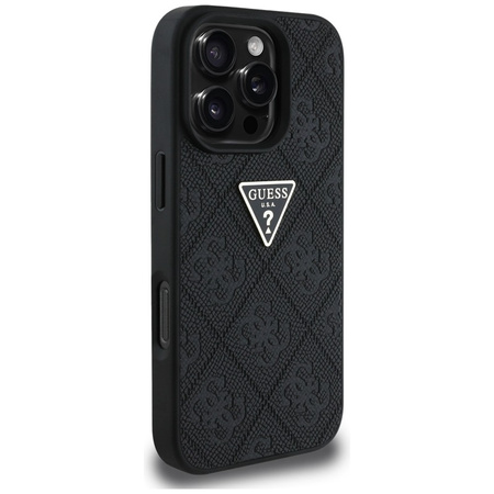 Guess Hot Stamp 4G Pattern Triangle Metal Logo - Etui do iPhone 16 Pro (czarny) (GUHCP16LPGP4STRK)