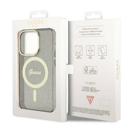 Guess Glitter Gold MagSafe - Etui iPhone 14 Pro (Czarny) (GUHMP14LHCMCGK)