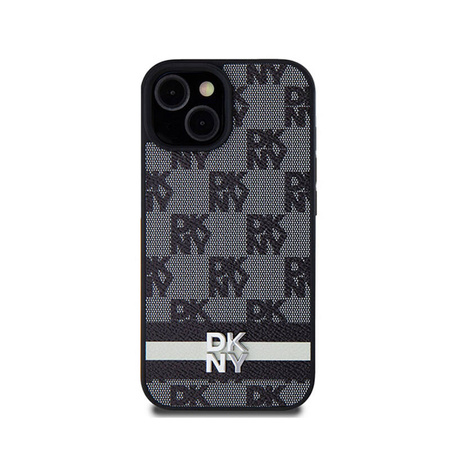 DKNY Leather Checkered Mono Pattern & Printed Stripes - Etui iPhone 15 / 14 / 13 (czarny) (DKHCP15SPCPTSSK)