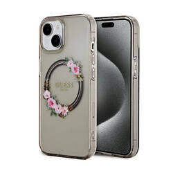 Guess IML Flowers Wreath MagSafe - Etui iPhone 15 (czarny) (GUHMP15SHFWFCK)