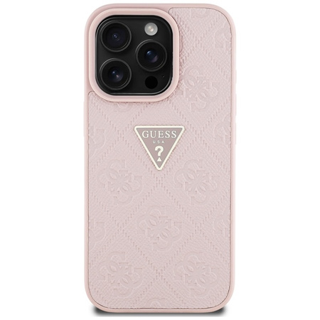 Guess Hot Stamp 4G Pattern Triangle Metal Logo - Etui do iPhone 16 Pro (różowy) (GUHCP16LPGP4STRP)