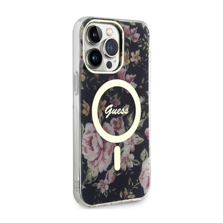 Guess Flower MagSafe - Etui iPhone 14 Pro Max (Czarny) (GUHMP14XHCFWSK)