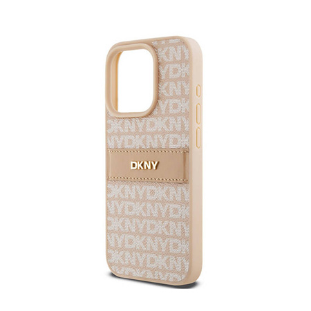DKNY Leather Mono Stripe & Metal Logo - Etui iPhone 15 Pro (różowy) (DKHCP15LPRTHSLP)