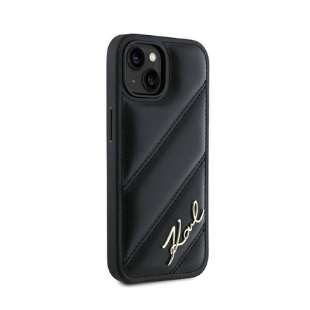 Karl Lagerfeld Diagonal Quilted Script - Etui iPhone 14 / 15 / 13 (czarny) (KLHCP14SPQDSMGK)