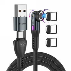 Statik 360 Pro 2.0 - kabel USB-C z adapterem USB-A oraz trzema wymiennymi wtyczkami magnetycznymi USB-C, 1m  (black) (PUP-0521-3FT-RTL)