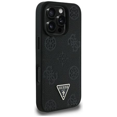 Guess Grained Hot Stamp Peony Triangle Logo MagSafe - Etui do iPhone 16 Pro Max (czarny) (GUHMP16XPGBTMK)