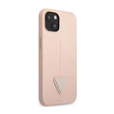 Guess Saffiano Triangle Logo Case – Etui iPhone 14 Plus (różowy) (GUHCP14MPSATLP)