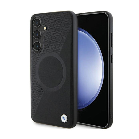 BMW Leather Half Textured & Circle MagSafe - Etui Samsung Galaxy S24 (czarny) (BMHMS24S23RTPK)