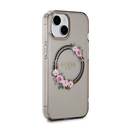 Guess IML Flowers Wreath MagSafe - Etui iPhone 15 (czarny) (GUHMP15SHFWFCK)