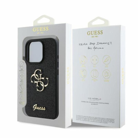 Guess Fixed Glitter Big 4G - Etui iPhone 16 Pro Max (czarny) (GUHCP16XHG4SGK)