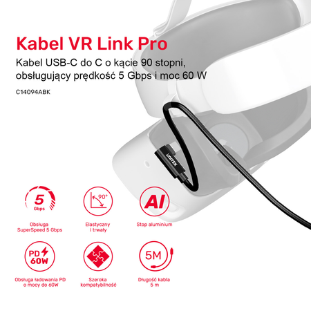 Unitek Kabel VR Link Pro USB-C do C obsługuje 5Gps i 60W (C14094ABK01-5M)