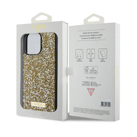 Guess Rhinestone Metal Logo - Etui iPhone 15 Pro (żółty) (GUHCP15LPFGSBSD)
