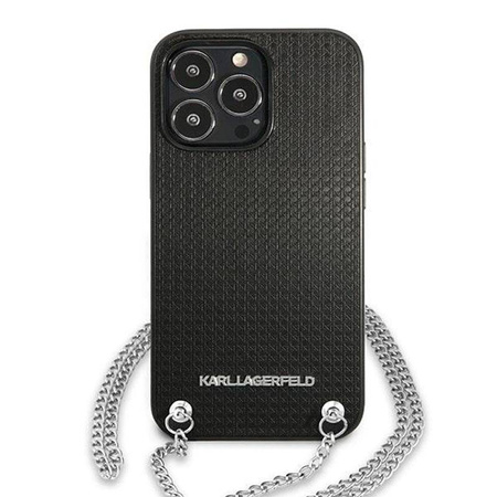 Karl Lagerfeld Leather Textured and Chain - Etui iPhone 13 Pro (czarny) (KLHCP13LPMK)