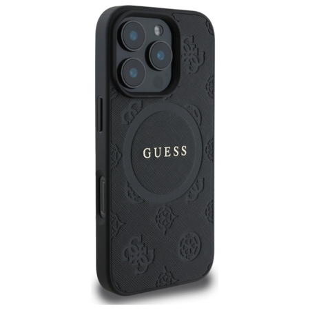 Guess Saffiano Peony Classic Logo MagSafe - Etui iPhone 16 Pro (czarny) (GUHMP16LPSAPSMEK)
