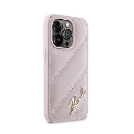Karl Lagerfeld Diagonal Quilted Script - Etui iPhone 14 Pro (różowy) (KLHCP14LPQDSMGP)