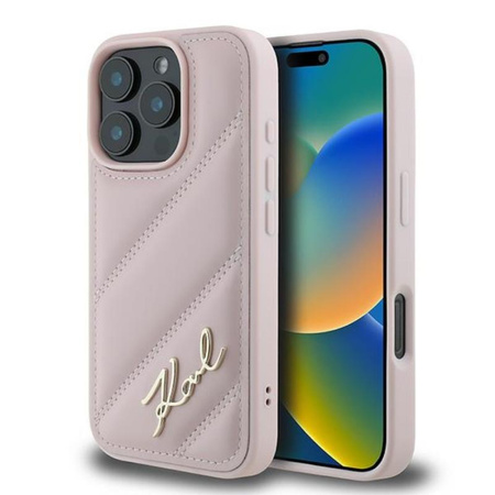 Karl Lagerfeld Quilted Signature - Etui iPhone 16 Pro Max (różowy) (KLHCP16XPQDSMGP)