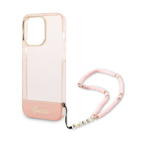 Guess Translucent Pearl Strap - Etui iPhone 14 Pro (różowy) (GUHCP14LHGCOHP)