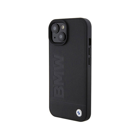 BMW Leather Hot Stamp MagSafe - Etui iPhone 15 (Czarny) (BMHMP15SSLLBK)