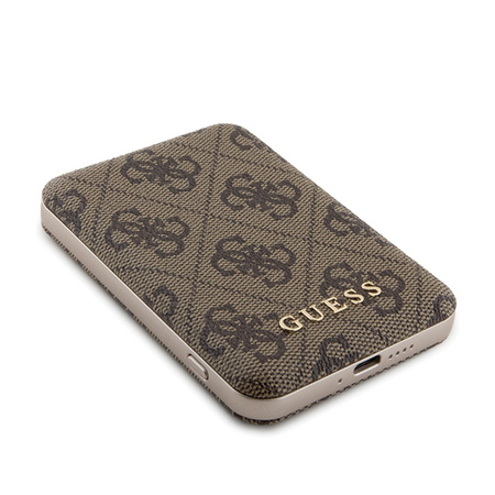 Guess 4G Leather Metal Logo MagSafe - Power Bank indukcyjny 5000 mAh 15W MagSafe (brązowy) (GUPB5FP4EMGW)
