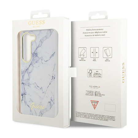 Guess Marble Collection - Etui Samsung Galaxy S23 (biały) (GUHCS23SPCUMAH)