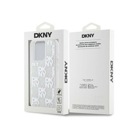 DKNY Liquid Glitter Multilogo - Etui iPhone 15 Pro (biały) (DKHCP15LLCPEPT)