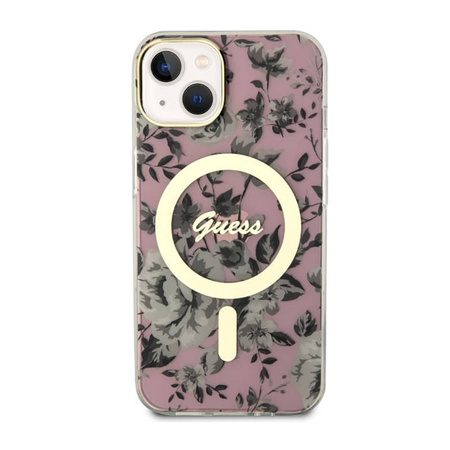 Guess Flower MagSafe - Etui iPhone 14 Plus (Różowy) (GUHMP14MHCFWSP)
