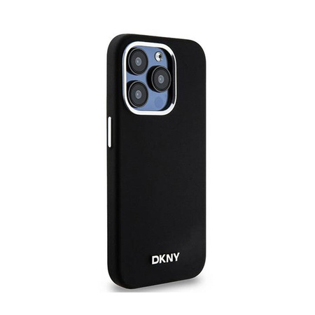 DKNY Liquid Silicone Small Metal Logo MagSafe - Etui iPhone 15 Pro (czarny) (DKHMP15LSMCHLK)