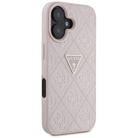 Guess Hot Stamp 4G Pattern Triangle Metal Logo - Etui do iPhone 16 (różowy) (GUHCP16SPGP4STRP)