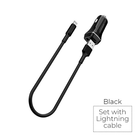 Borofone - ładowarka samochodowa 2x USB kabel Lightning w zestawie, czarny (BFO-BZ2-L-B)
