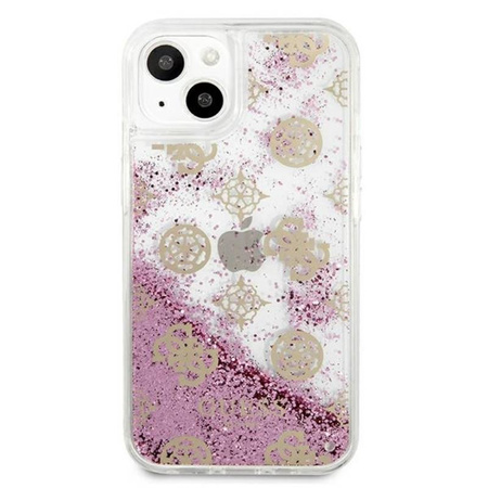 Guess Peony Liquid Glitter - Etui iPhone 13 mini (różowy) (GUHCP13SLGPEPI)