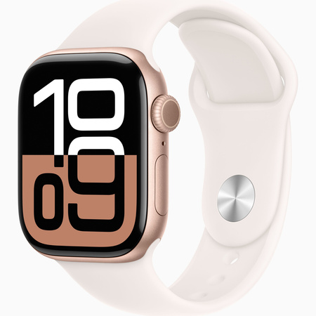 Apple Watch Series 10 GPS 42mm Koperta z aluminium w kolorze różowego złota, pasek sportowy w kolorze łagodnego różu - S/M (MWWH3ET/A)