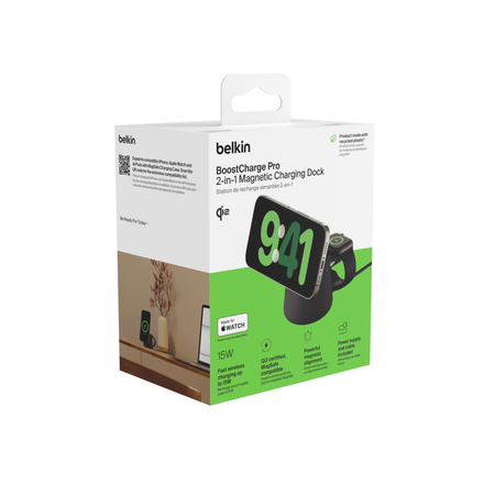 Belkin Ładowarka 3w1, magnetyczna Qi2 15W, do iPhone, AppleWatch, AirPods, grafitowa (WIZ027VFH36)