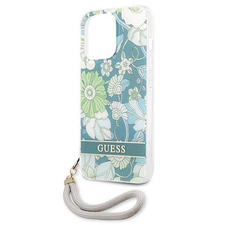 Guess Flower Cord - Etui ze smyczką iPhone 13 Pro Max (Green) (GUHCP13XHFLSN)