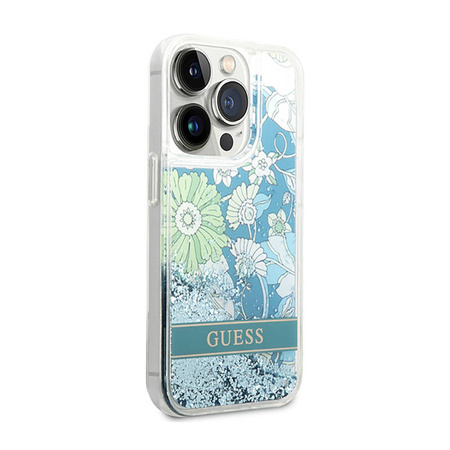 Guess Liquid Glitter Flower – Etui iPhone 14 Pro (zielony) (GUHCP14LLFLSN)