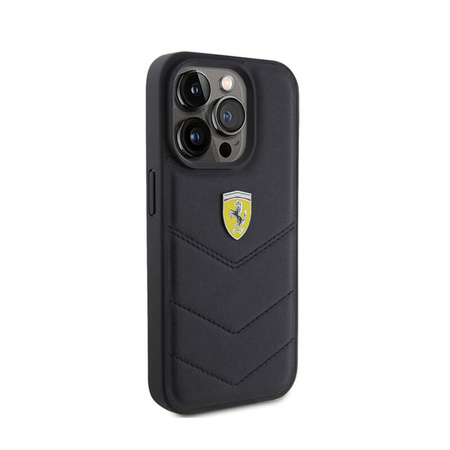 Ferrari Quilted Metal Logo - Etui iPhone 15 Pro (czarny) (FEHCP15LRDUK)