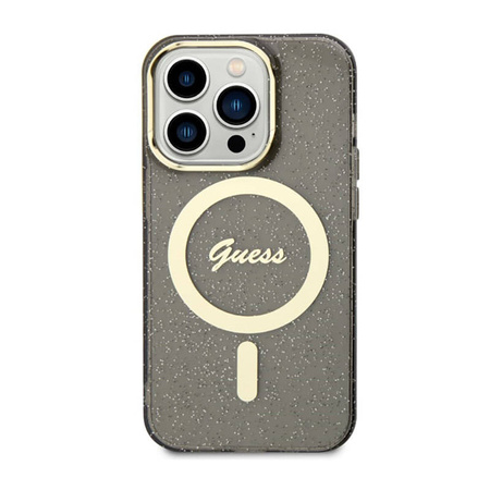 Guess Glitter Gold MagSafe - Etui iPhone 14 Pro Max (Czarny) (GUHMP14XHCMCGK)