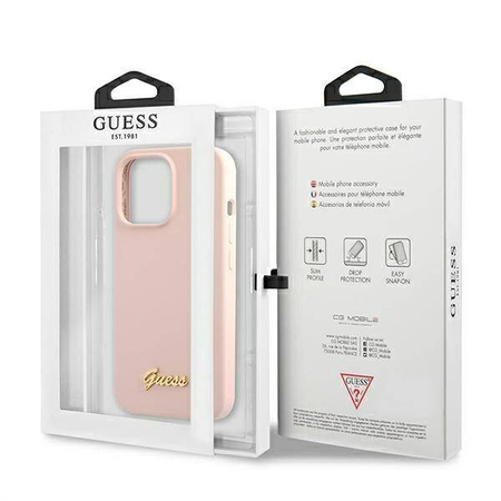 Guess Silicone Script MagSafe - Etui iPhone 13 Pro (różowy) (GUHMP13LLSLMGLP)