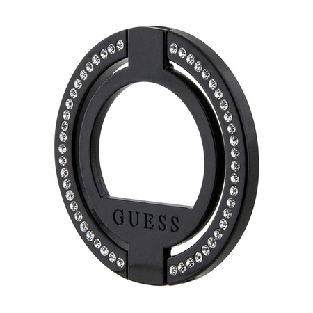 Guess MagSafe Ring Stand Rhinestone - Magnetyczny uchwyt na palec do telefonu z funkcją standu (Czarny) (GUMRSALDGK)