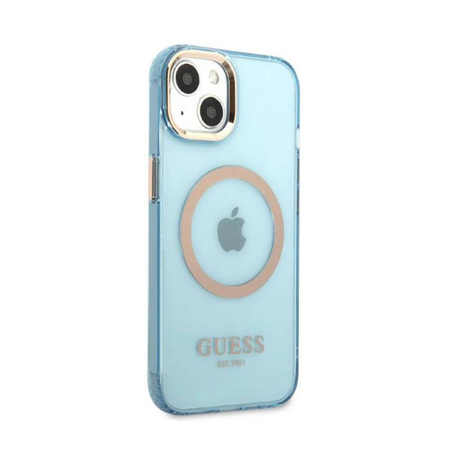 Guess Gold Outline Translucent MagSafe - Etui iPhone 13 (niebieski) (GUHMP13MHTCMB)