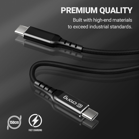 Crong Armor Link - Kabel 60W PD 3A USB-C do USB-C 150cm (czarny) (CRG-AL15USCC-BLK)