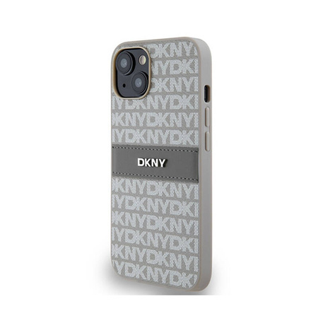 DKNY Leather Mono Stripe & Metal Logo - Etui iPhone 14 / 15 / 13 (beżowy) (DKHCP14SPRTHSLE)