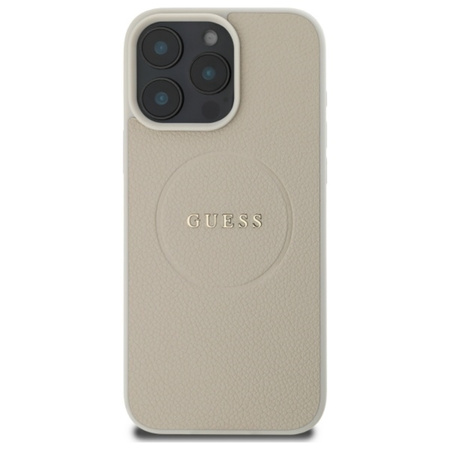 Guess Grained Ring MagSafe - Etui iPhone 16 Pro Max (beżowy) (GUHMP16XPGHSMME)