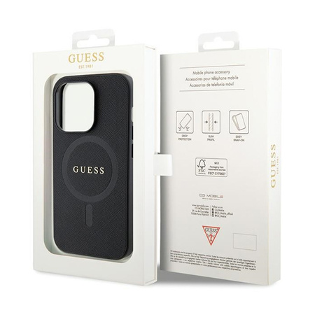 Guess Saffiano MagSafe - Etui iPhone 14 Pro (czarny) (GUHMP14LPSAHMCK)