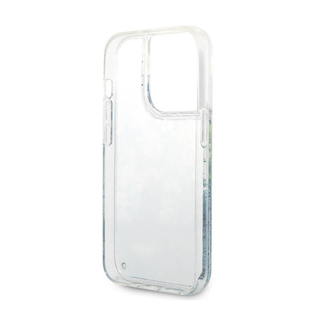 Guess Liquid Glitter Flower – Etui iPhone 14 Pro (zielony) (GUHCP14LLFLSN)