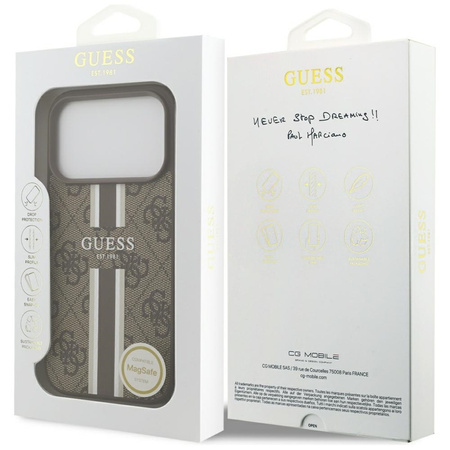 Guess 4G Printed Stripes MagSafe - Etui iPhone 17 Pro (brązowy) (GUHMP17LP4RPSW)