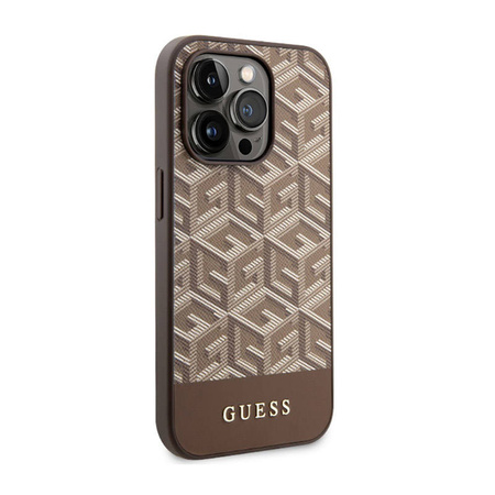 Guess GCube Stripes MagSafe - Etui iPhone 14 Pro Max (Brązowy) (GUHMP14XHGCFSEW)