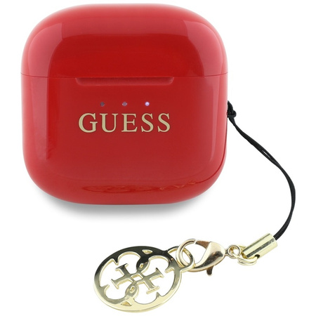 Guess Glossy Effect Printed Classic Logo & Charm - Słuchawki Bluetooth TWS + etui ładujące (czerwony) (GUTWSXMCCLR)