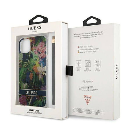 Guess Flower Cord - Etui ze smyczką iPhone 13 (Blue) (GUHCP13MHFLSB)