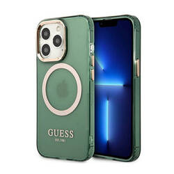 Guess Gold Outline Translucent MagSafe - Etui iPhone 13 Pro (zielony) (GUHMP13LHTCMA)