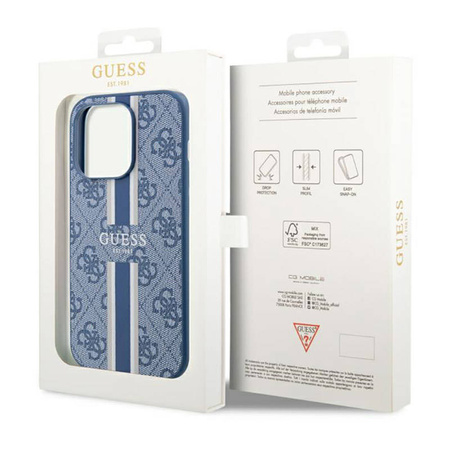 Guess 4G Printed Stripes MagSafe - Etui iPhone 14 Pro (Niebieski) (GUHMP14LP4RPSB)